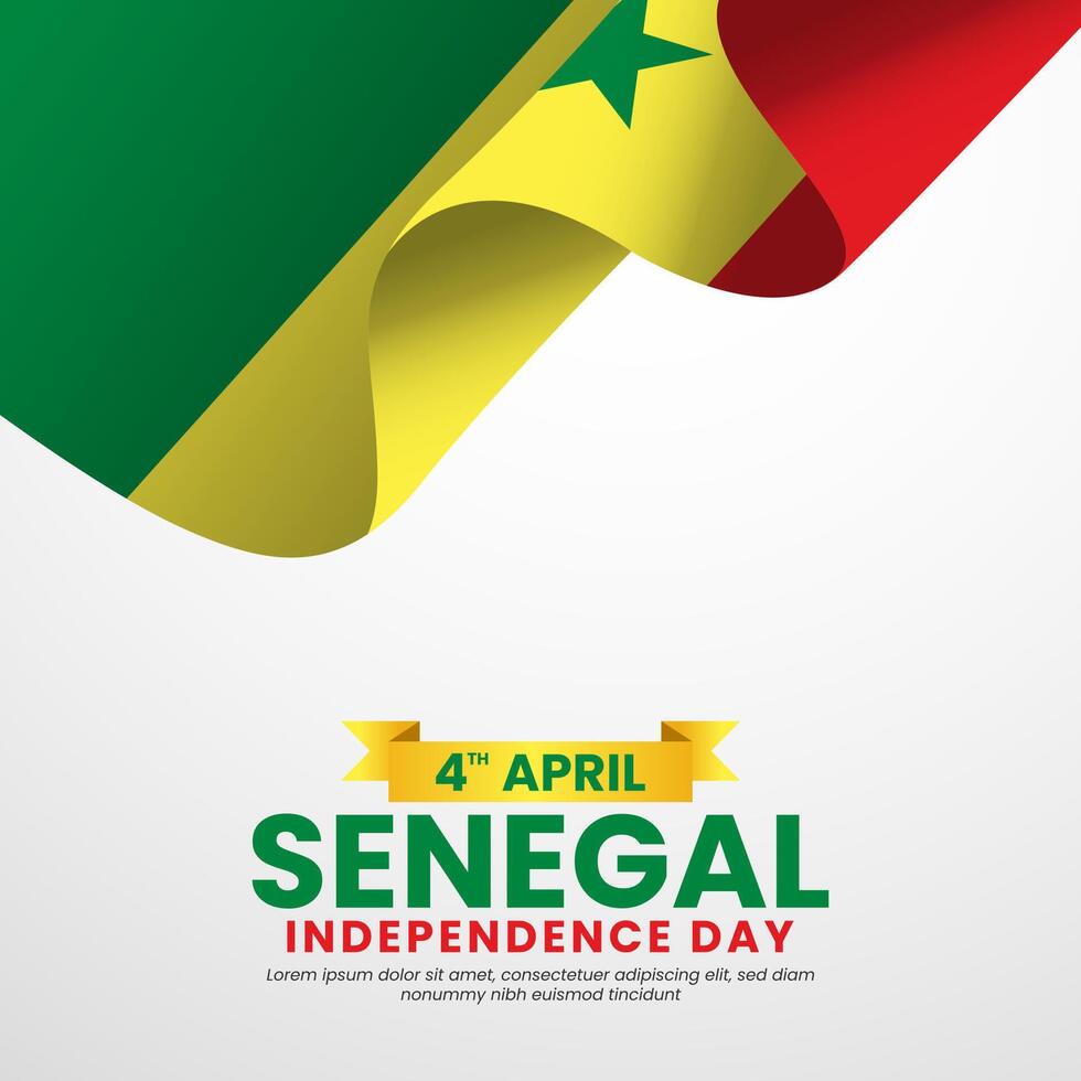 Senegal independence day greeting card, square banner background with flag stripes vector