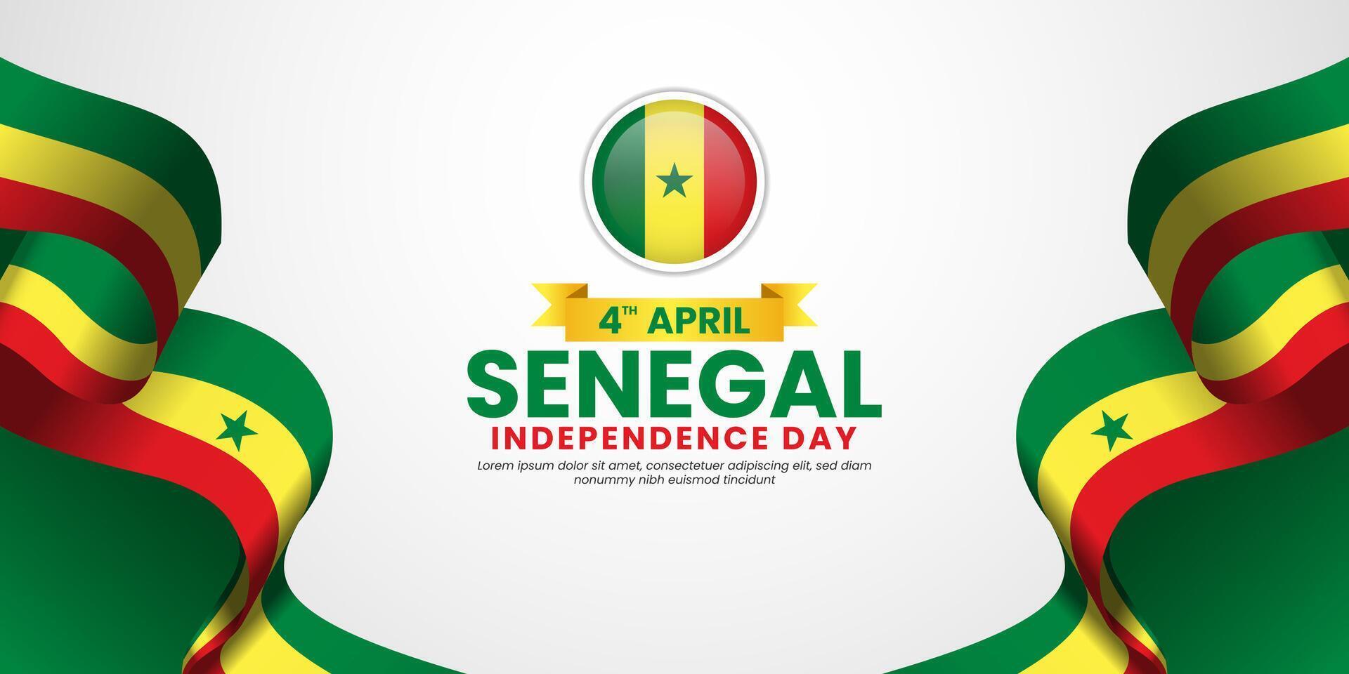 Senegal flag ribbon banner for national independence day on white background vector