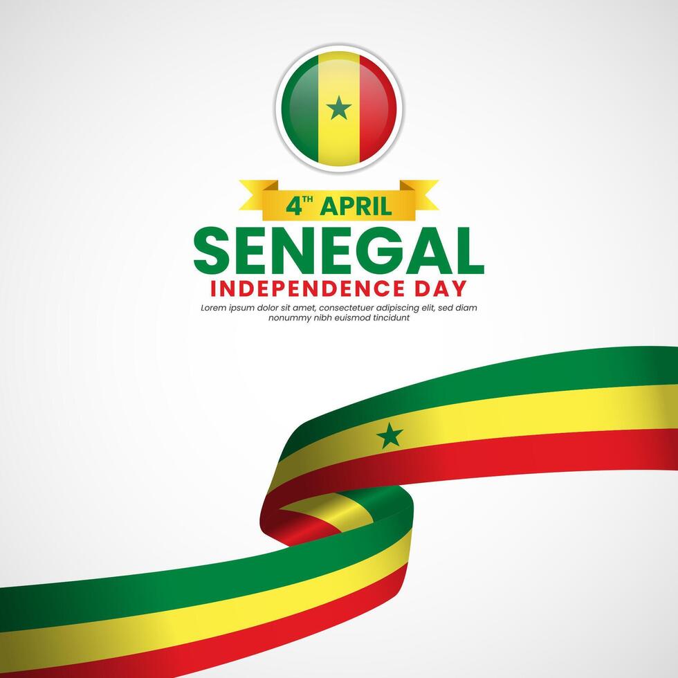 Senegal Independence day square banner background with waving ribbon flag vector