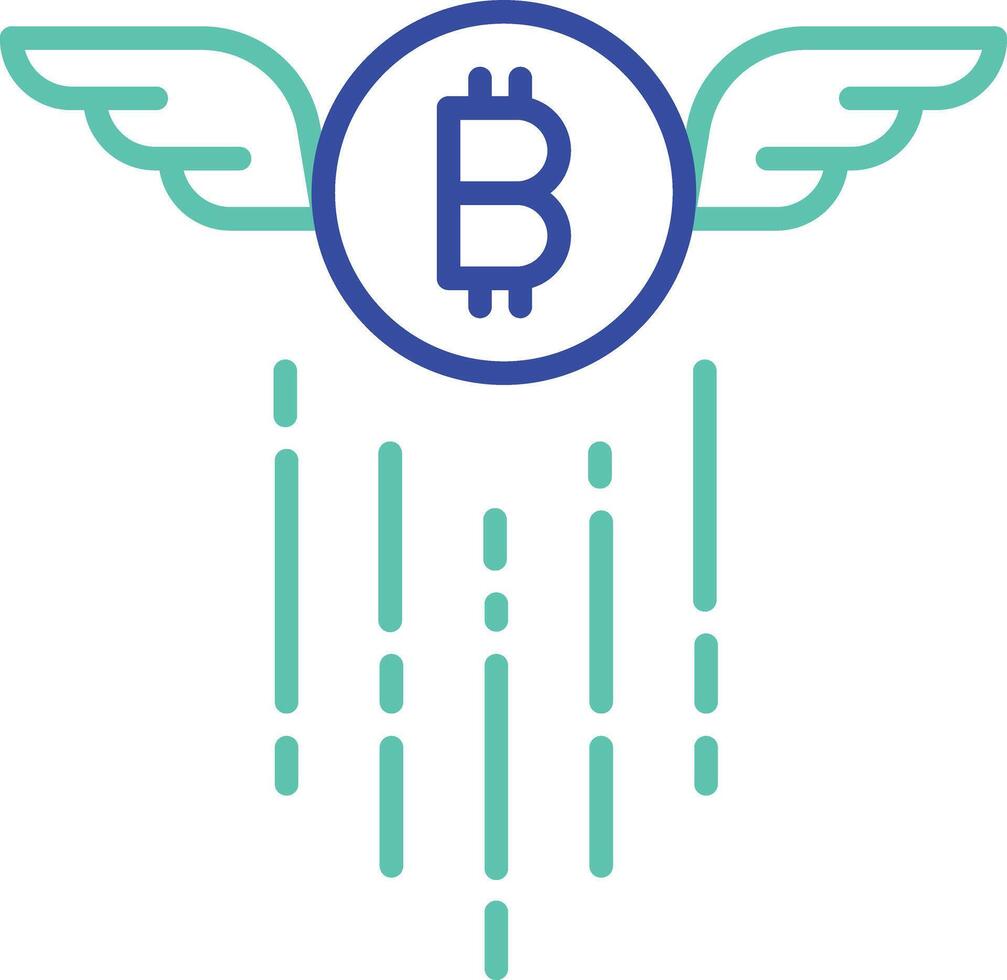 bitcoin fly wings outline dual color icon vector