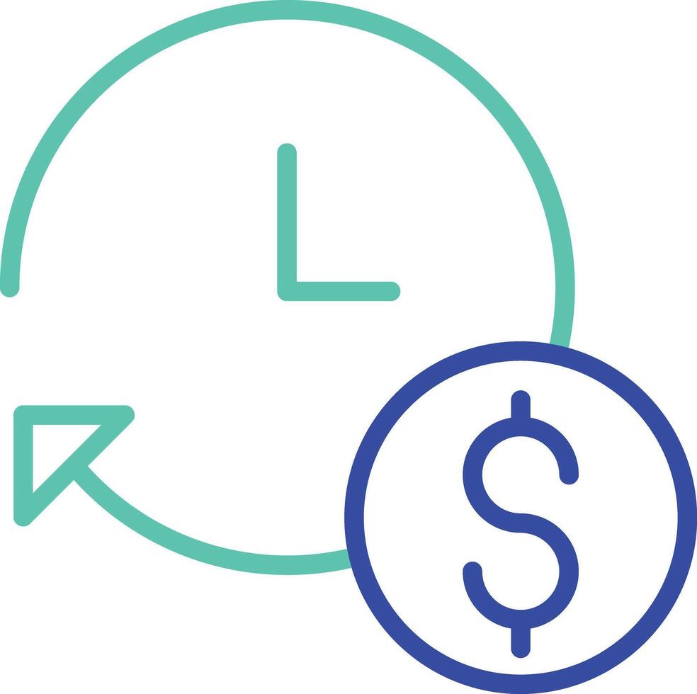 Clockwise dollar outline dual color icon vector