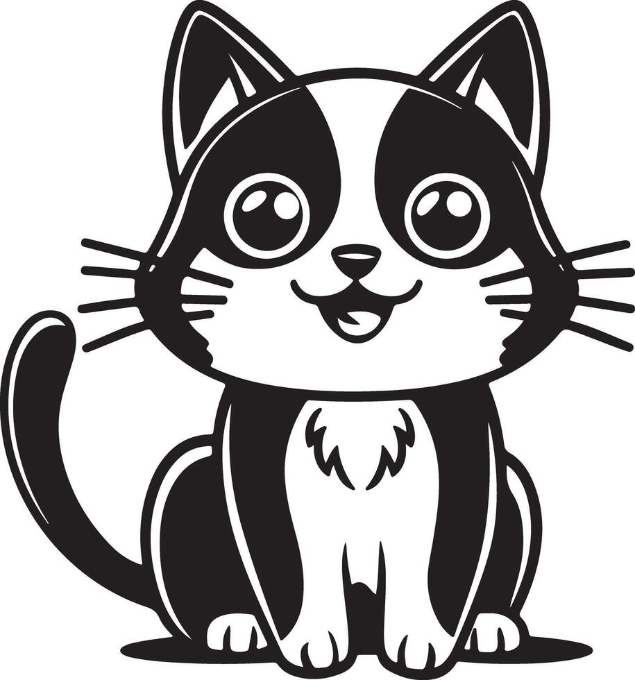 Minimalist Cartoon Cat Black and White Design vector