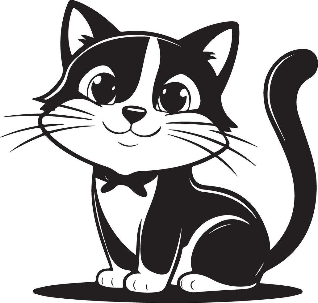Black and White Cartoon Cat Outline Art vector