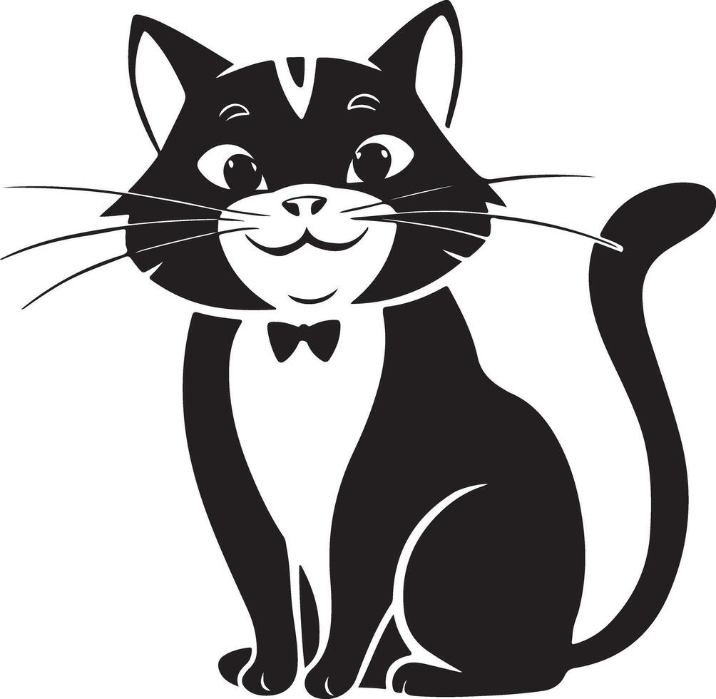 Playful Cartoon Cat Black and White Drawing vector