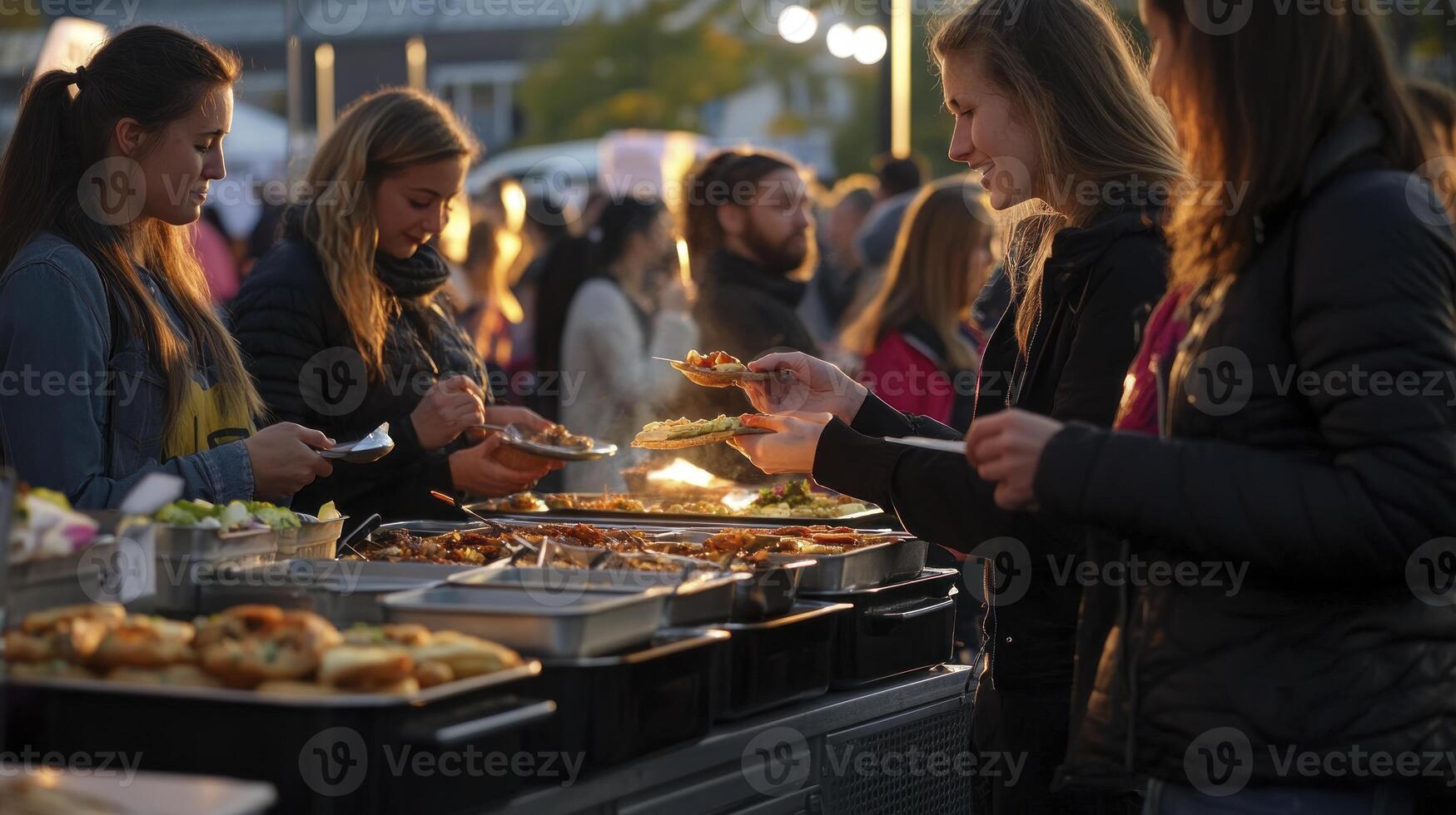 People are eating food at an outdoor event photo