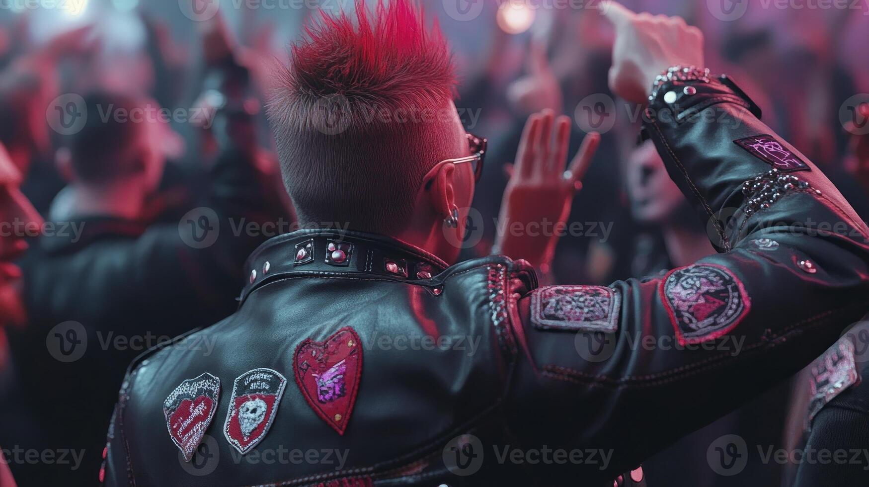 A man with a mohawk and red hair is dancing photo
