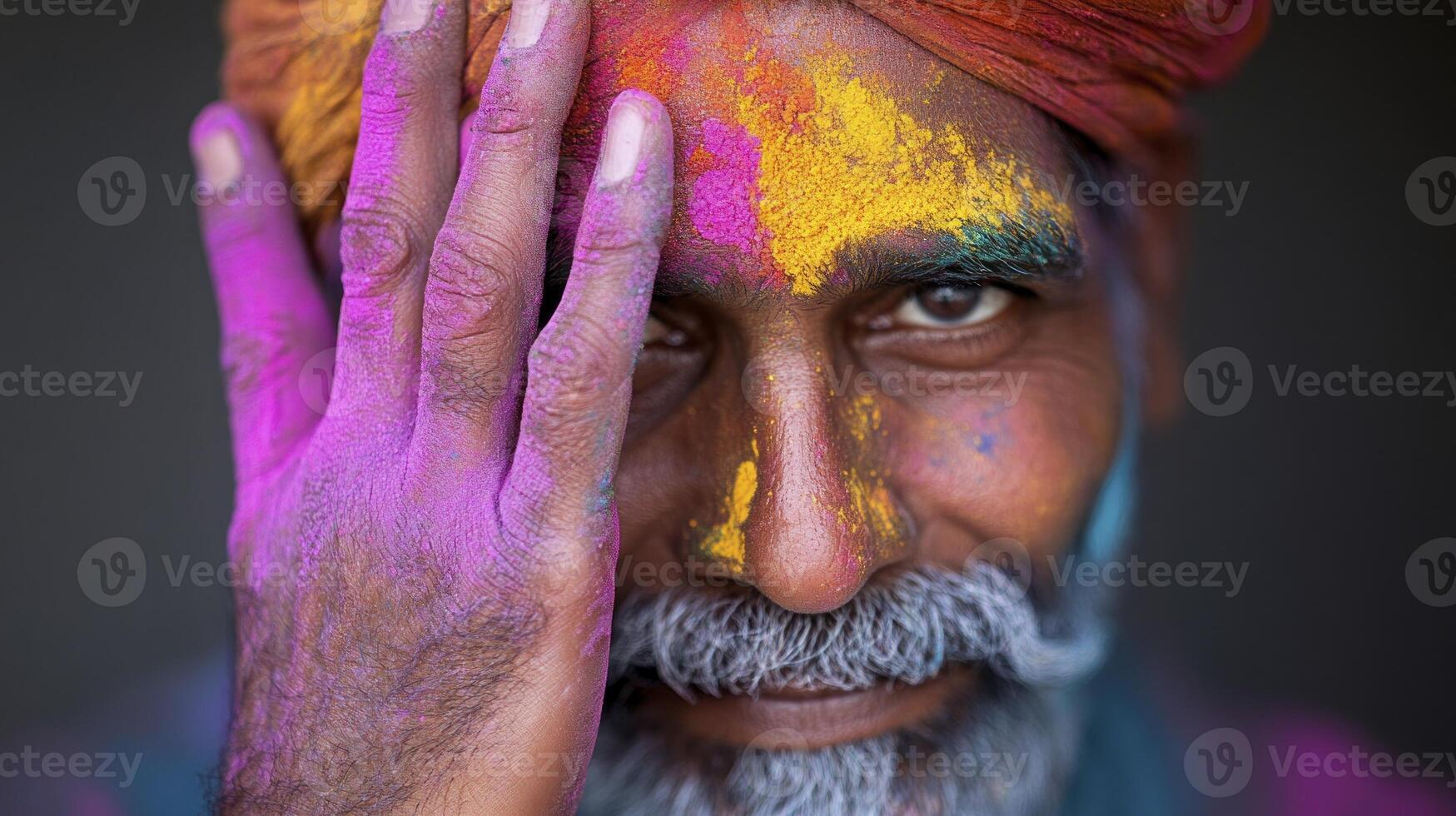 An old man with colorful paint on his face photo