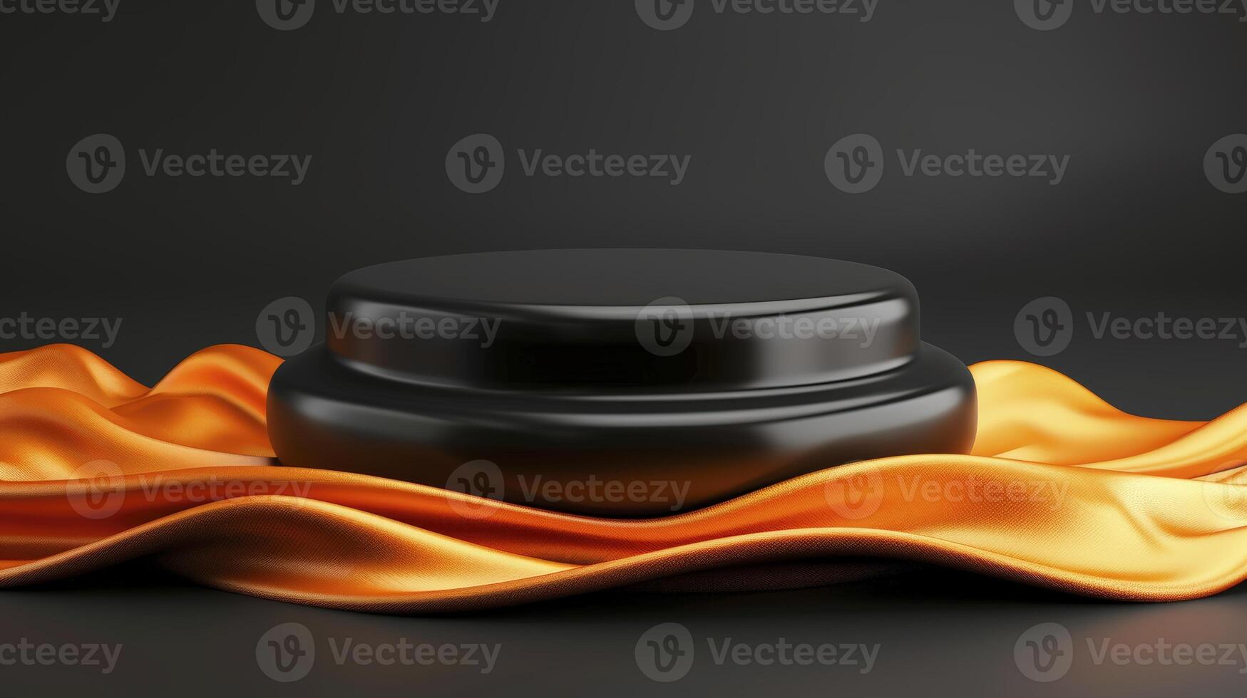 Black jar with orange silk on black background 3d rendering photo