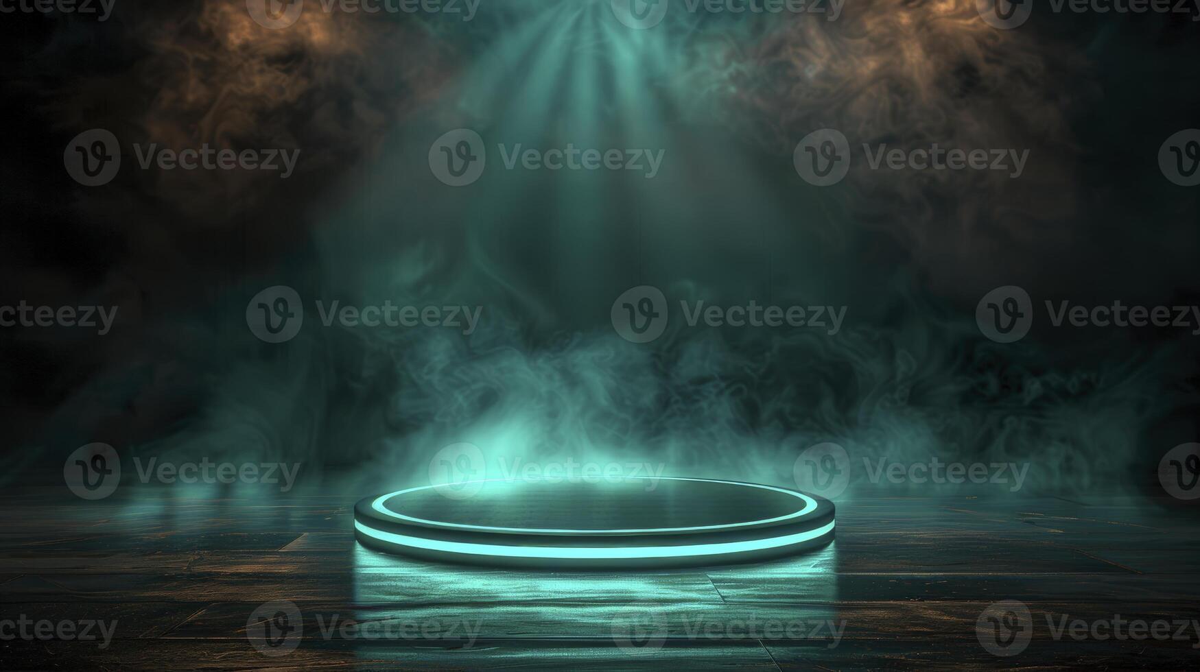 An empty stage with a spotlight and smoke photo