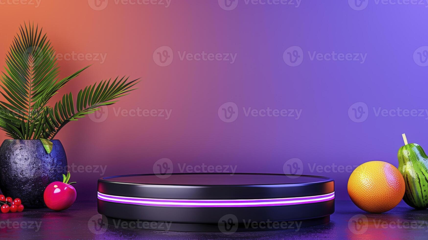 A black circular object with a purple light on it photo