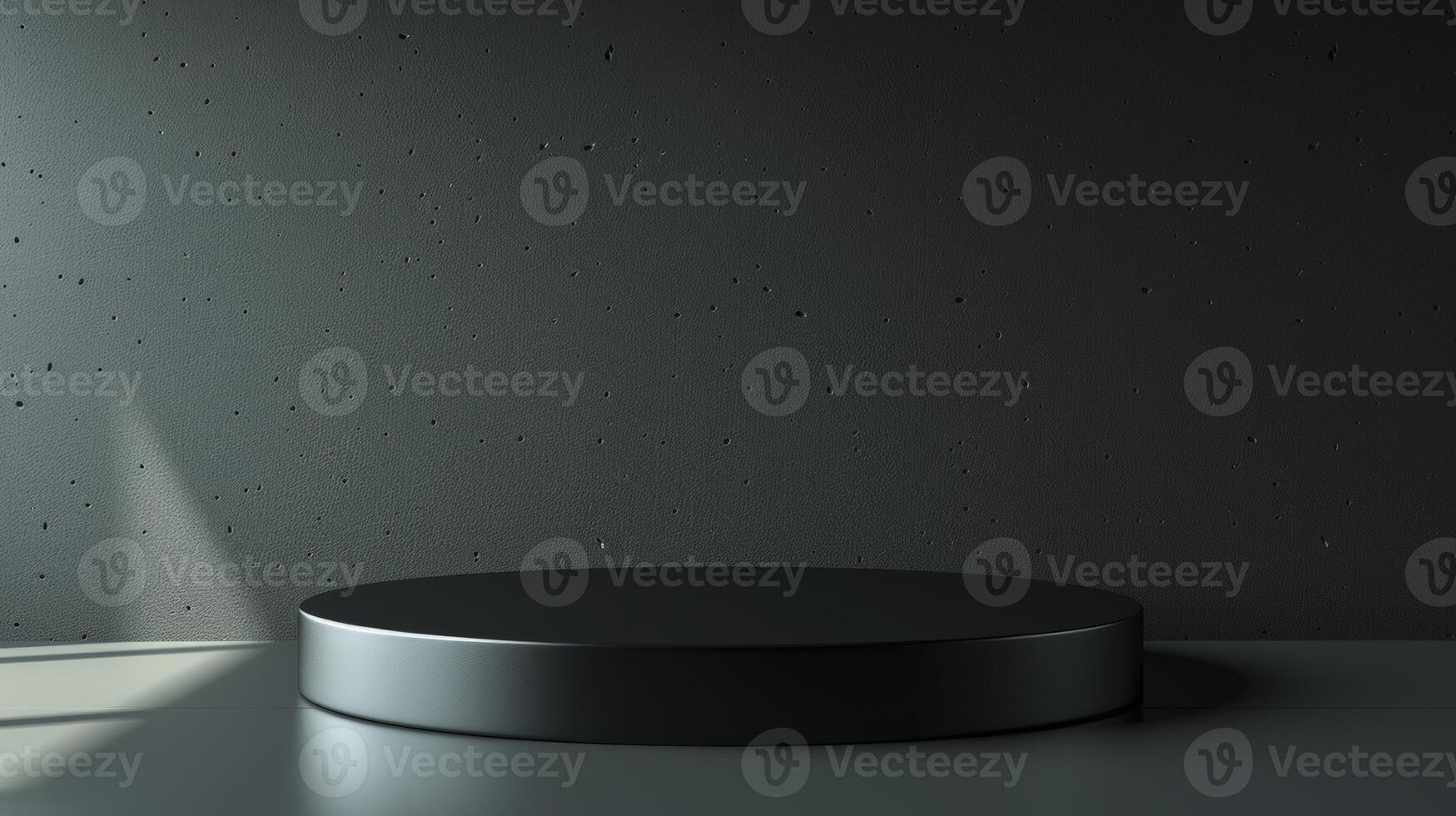 Black round pedestal on a grey background 3d rendering photo