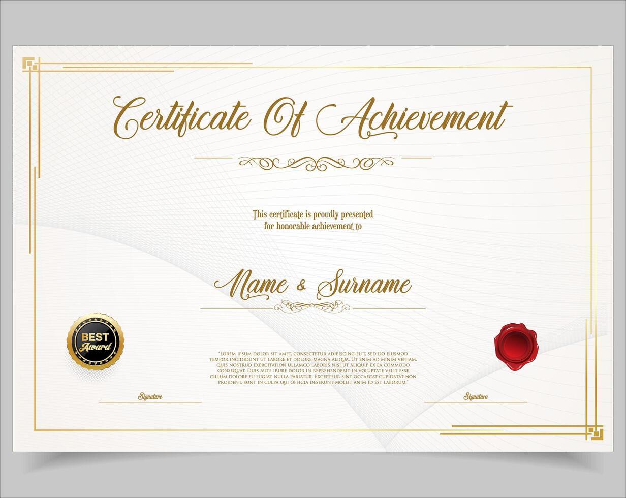 Elegant diploma or certificate template with classic vintage frame pattern stock illustration vector