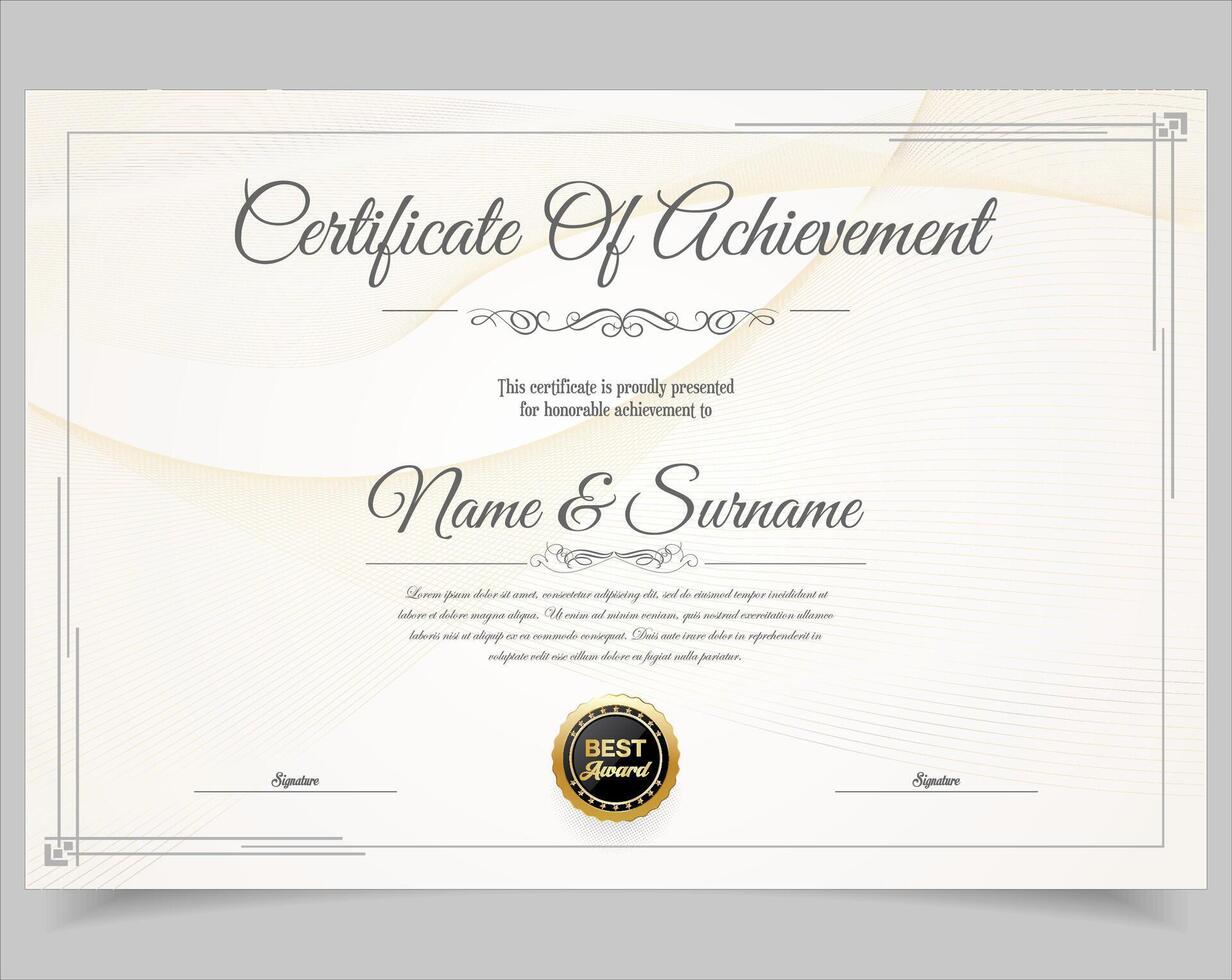 Elegant certificate of achievement template with classic vintage frame pattern stock illustration vector