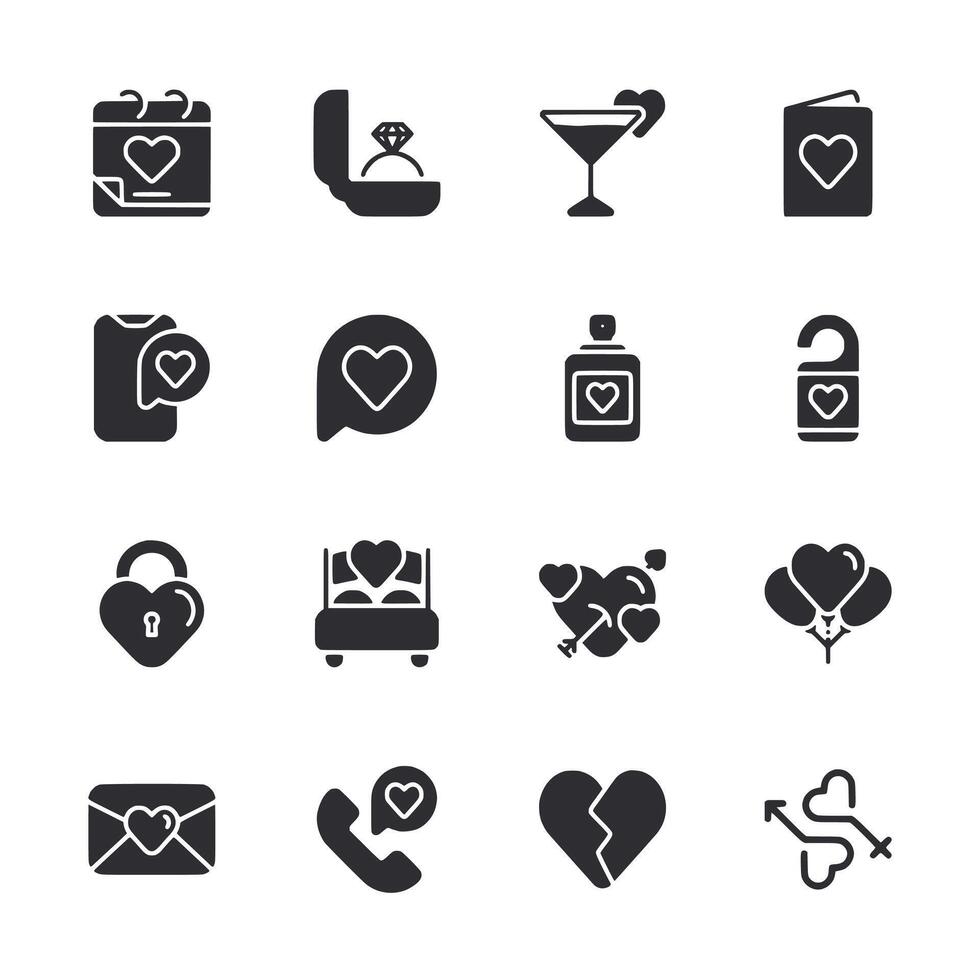 Set of fill icons for Valentine's purpose vector