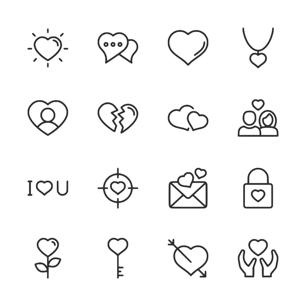 A set of heart icons with the words I love you written underneath vector