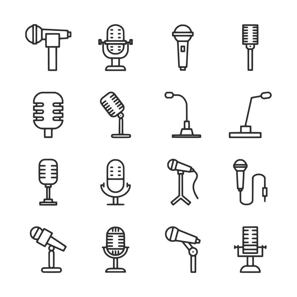 A set of microphone icons in a row vector