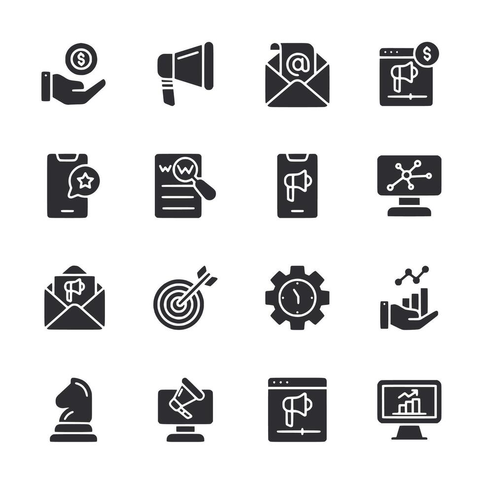 A set of icons for various business and technology related items vector