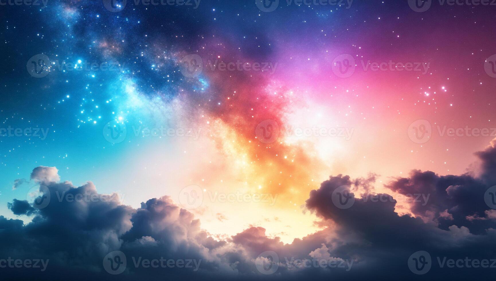 Colorful sky with stars and clouds photo