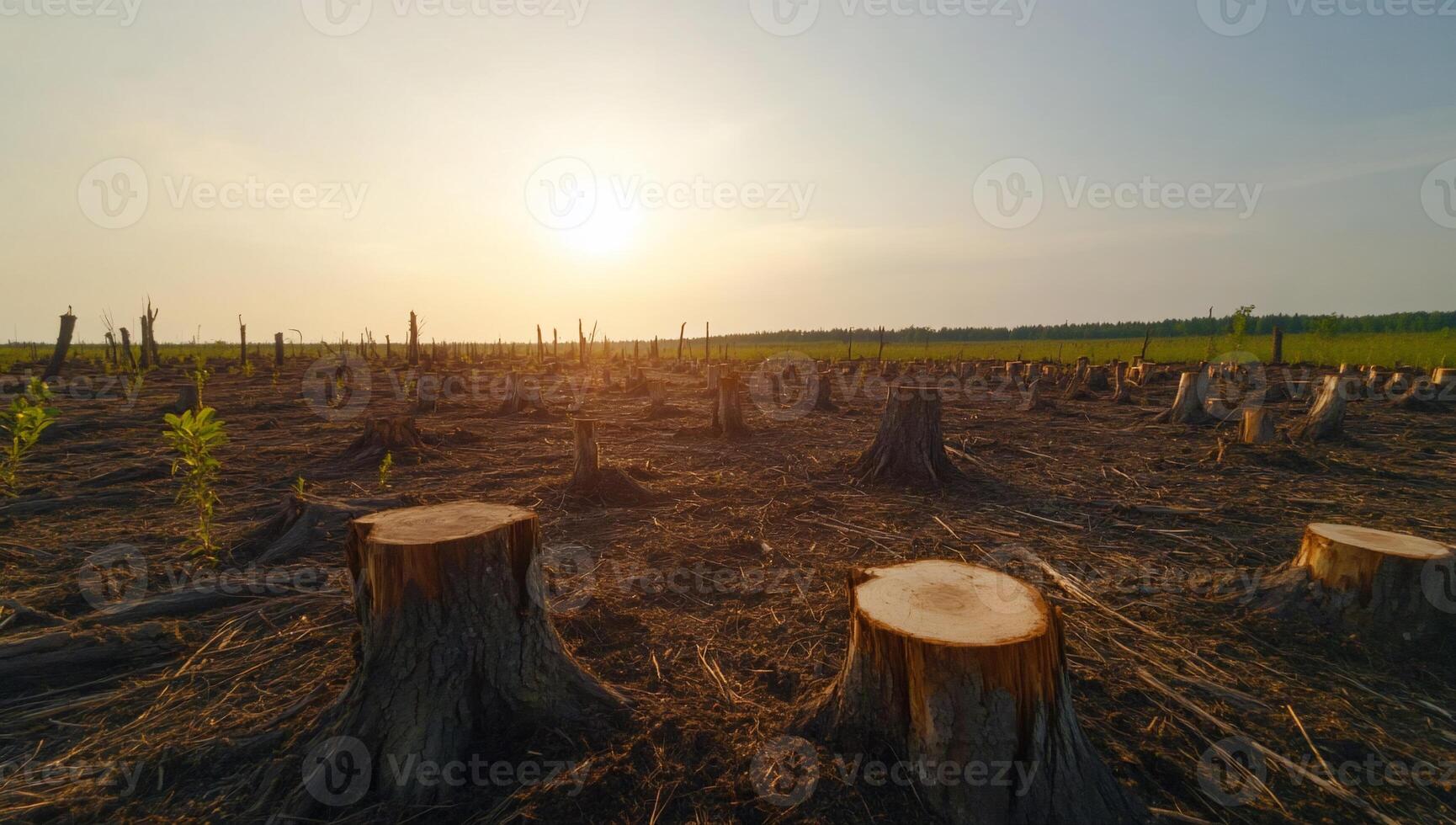A field with trees that have been cut down photo