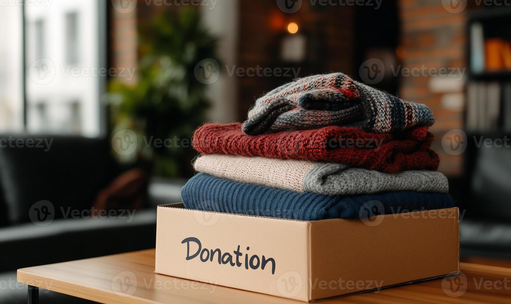 Donation box on table photo