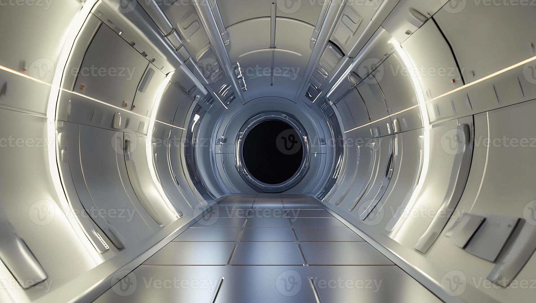 A long tunnel with a black hole in the middle photo