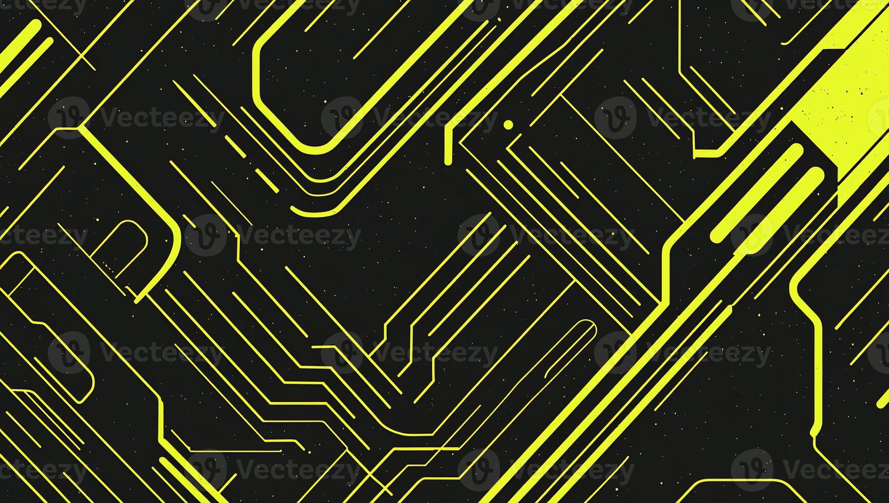 Abstract circuit design with yellow lines on a black background. photo