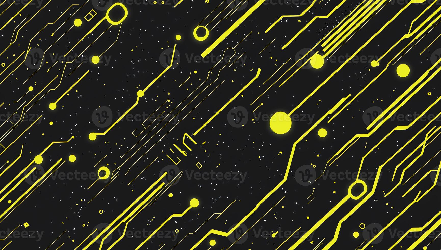 Abstract digital design featuring yellow lines and circles on a black background. photo