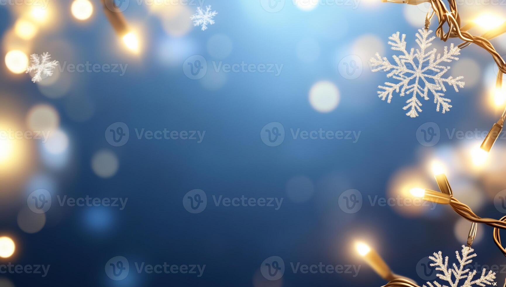 A festive background with lights and snowflakes for holiday themes. photo