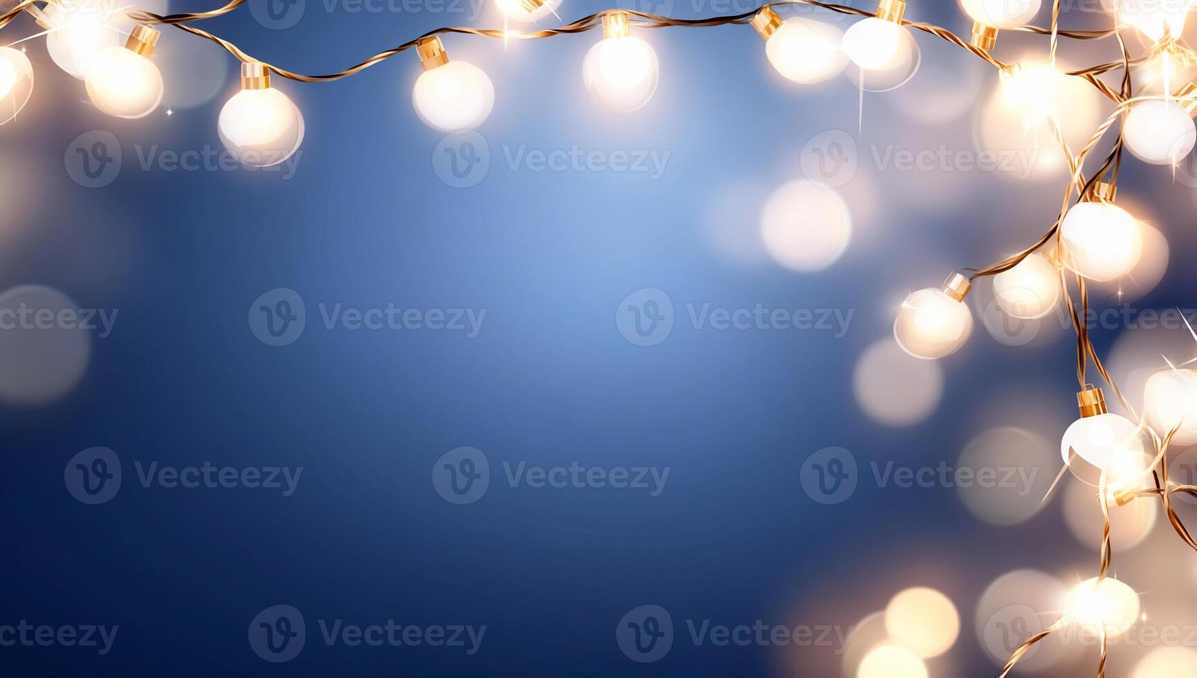 A background of glowing string lights against a blue backdrop. photo