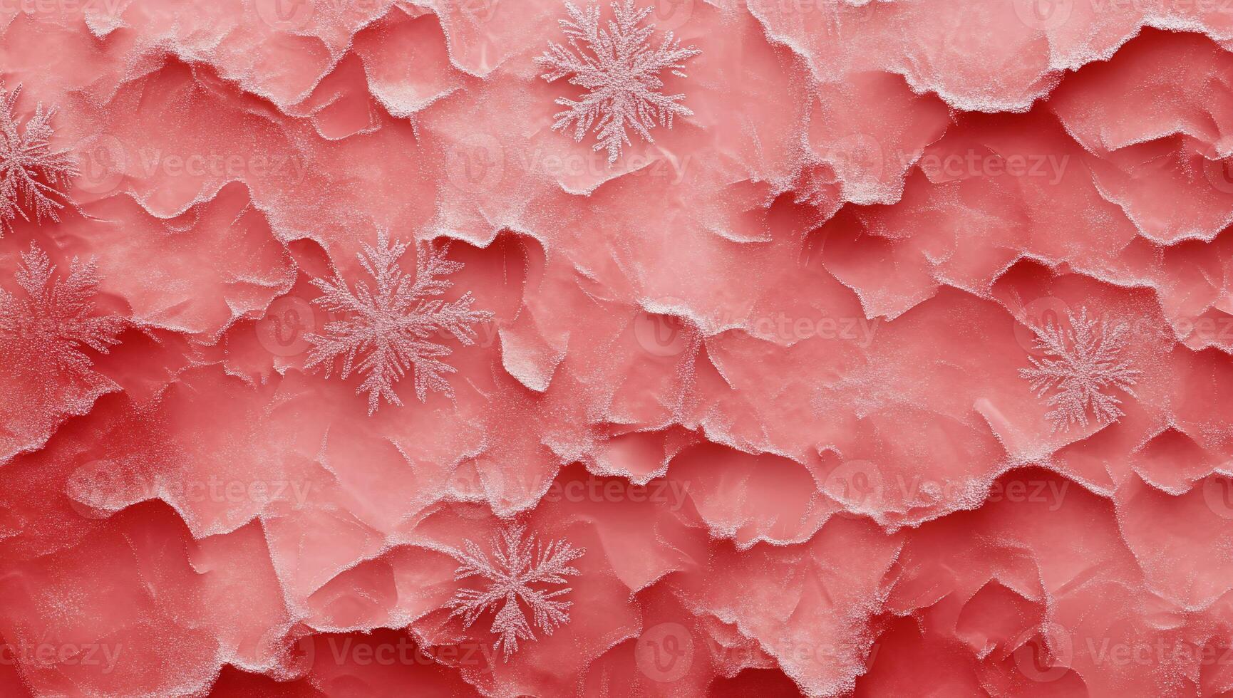 A textured red background with delicate frost-like snowflakes. photo
