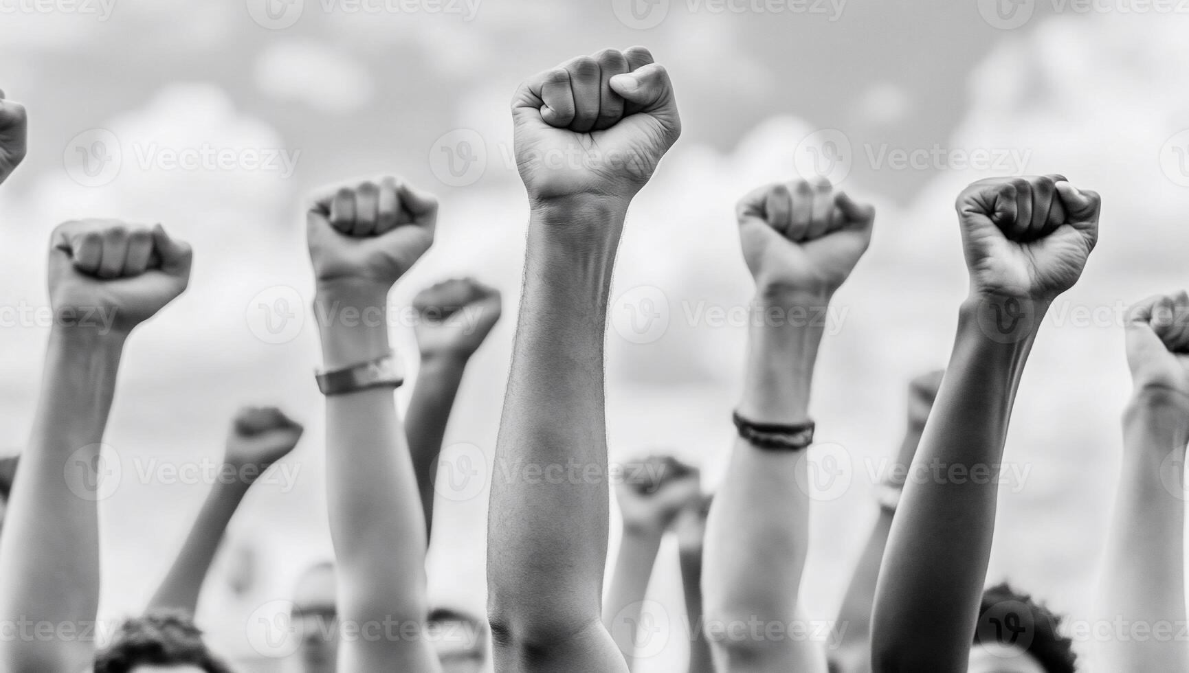 Raised fists symbolize unity and resistance in a peaceful protest. photo