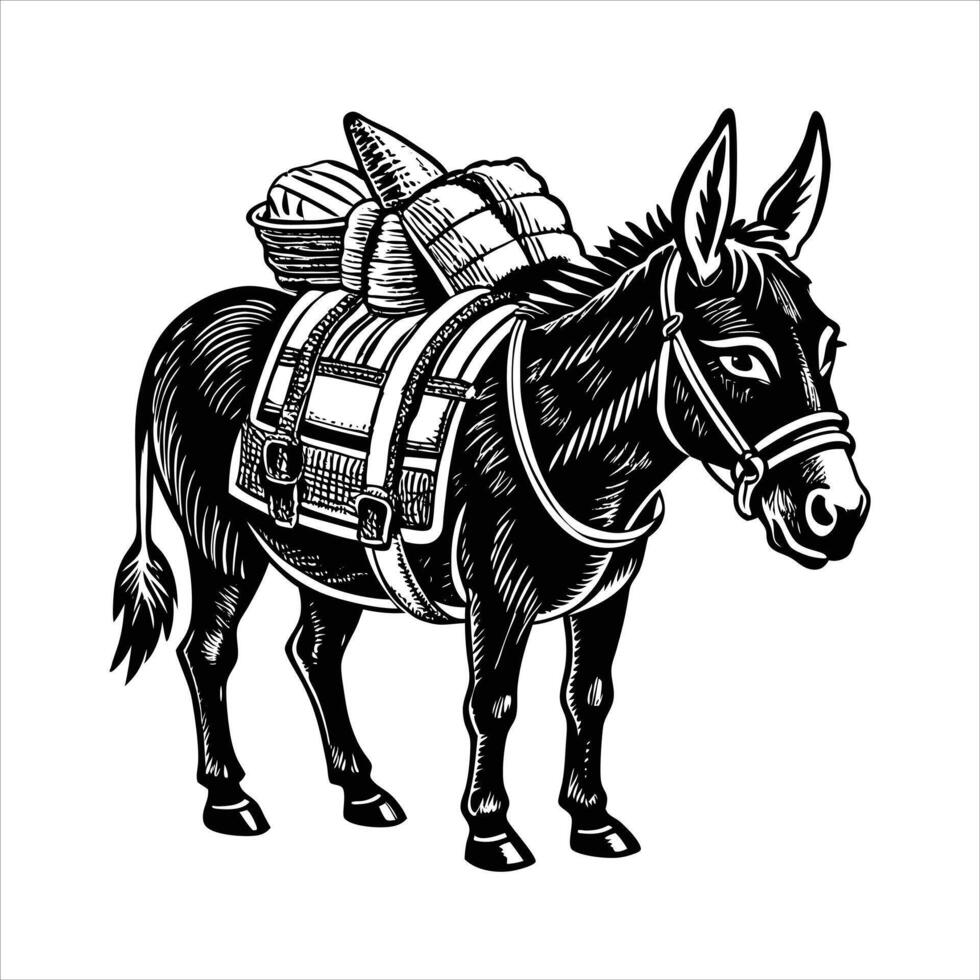 Cartoon donkey carries vector