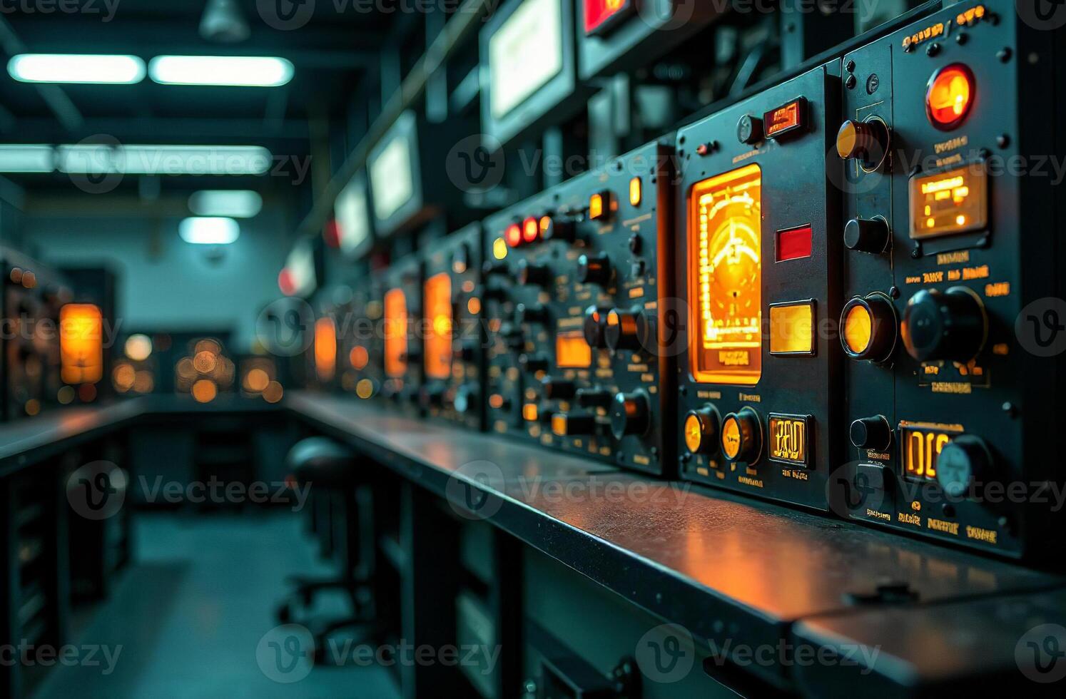Retrofuturism interior of the nice building, free space server room photo