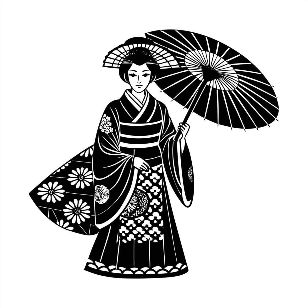 A drawing of a woman with a parasol vector