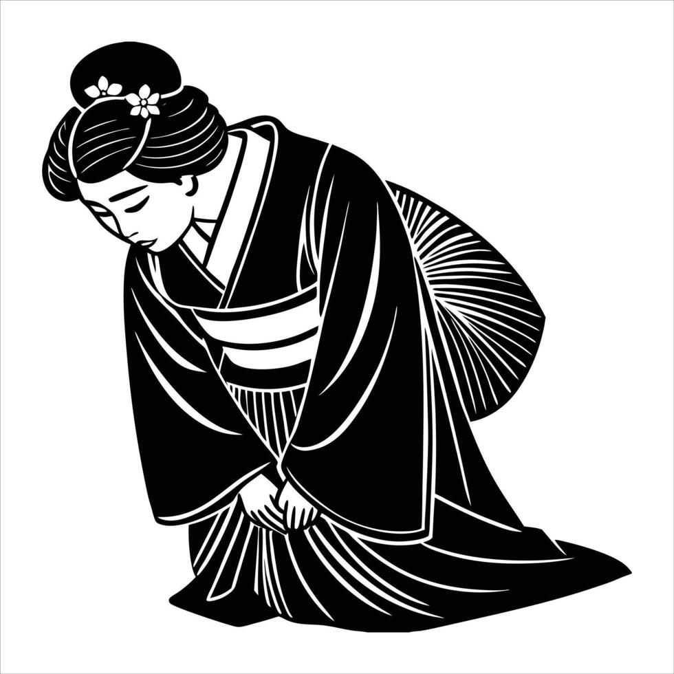A drawing of a woman in a kimono. vector