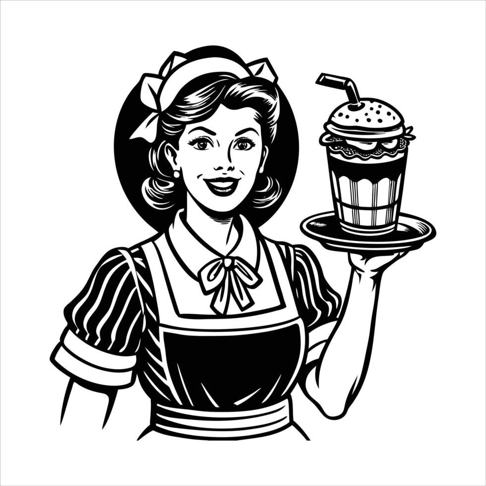 Waitress Holding Tray vector