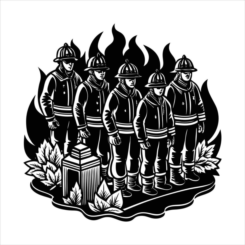 Firefighters pose silhouette vector
