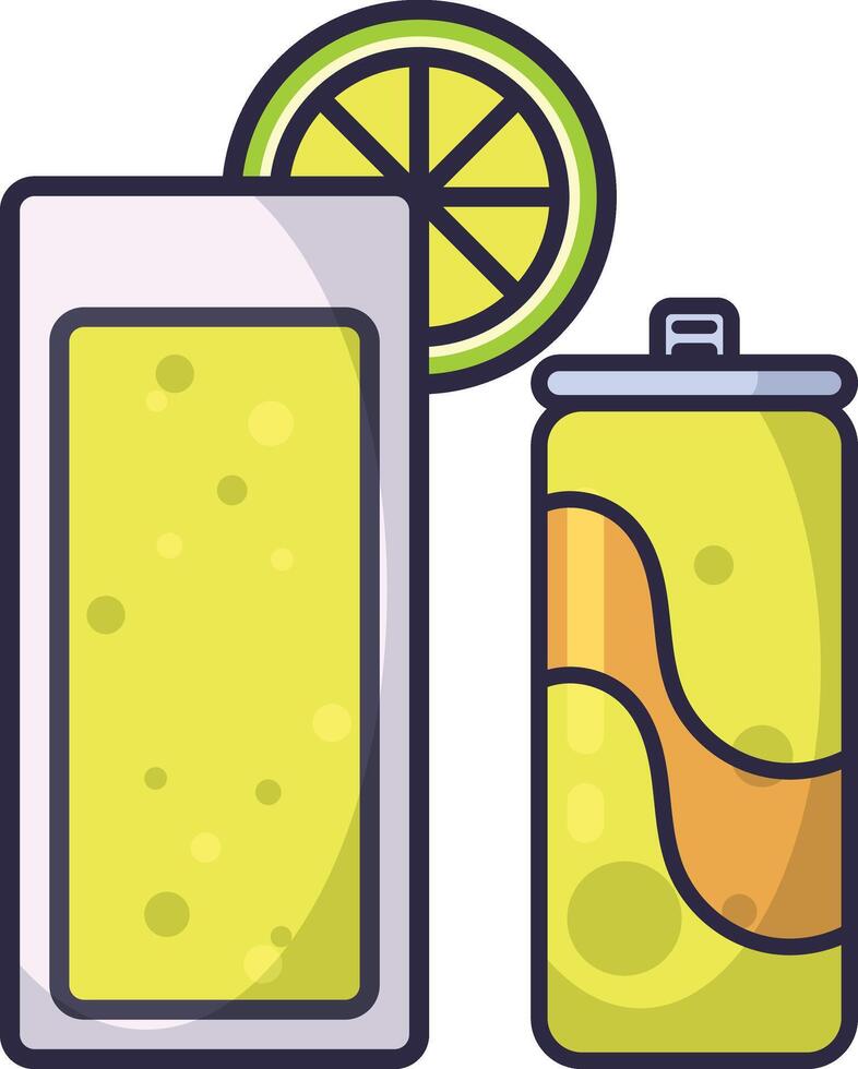 Illustration of a lemon drink in a glass and a canned drink vector
