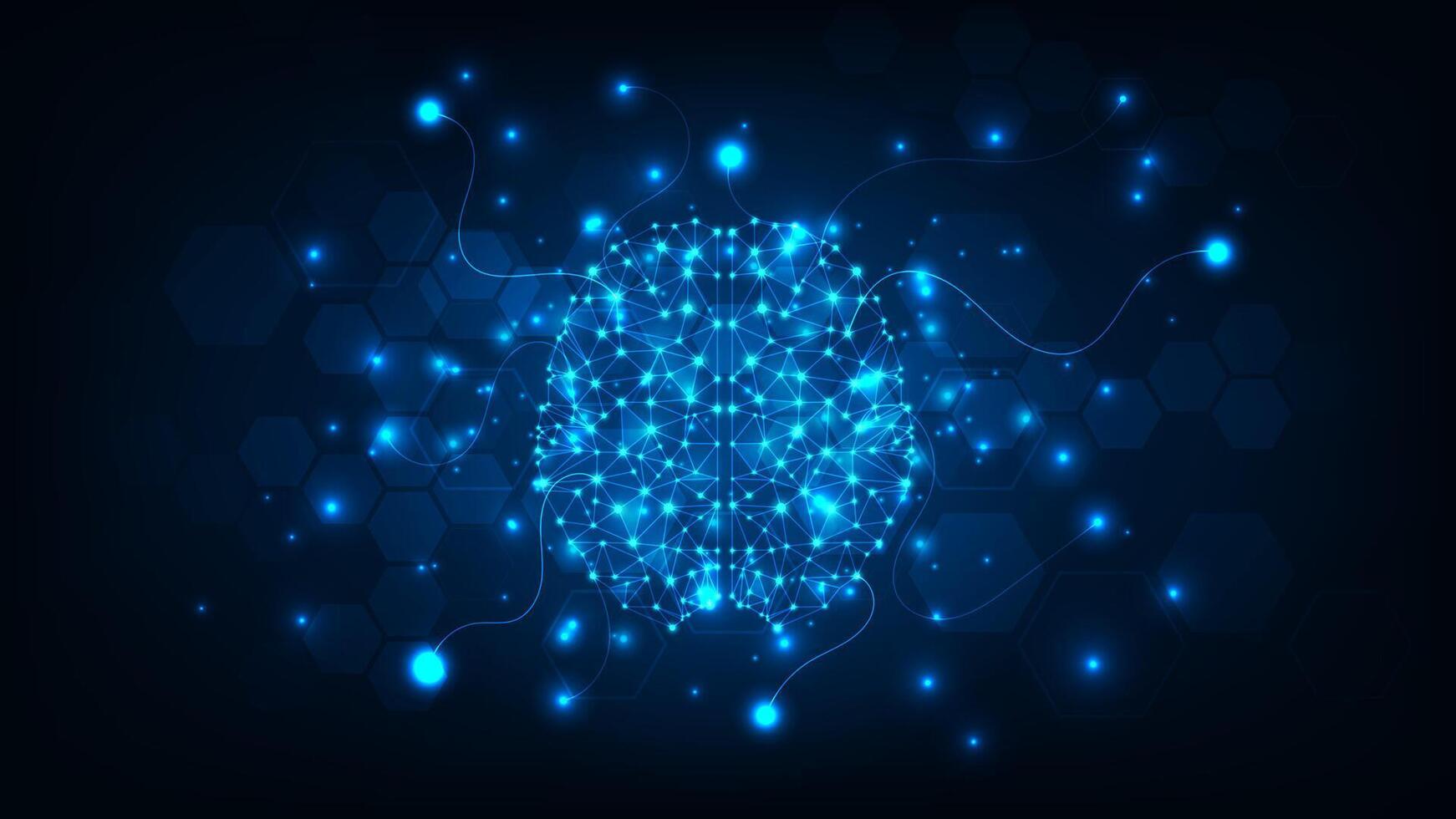 Artificial intelligence hardware concept. Giowing hologram brain. Technology abstract background. vector