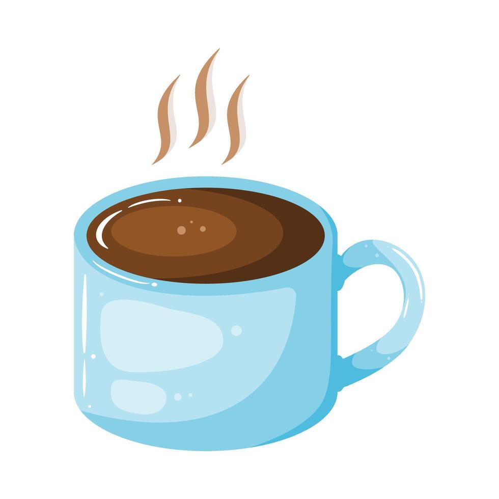 A illustration of a light blue mug filled with hot coffee, complete with steam rising from the surface. This image is perfect for conveying warmth and comfort in various design contexts. vector