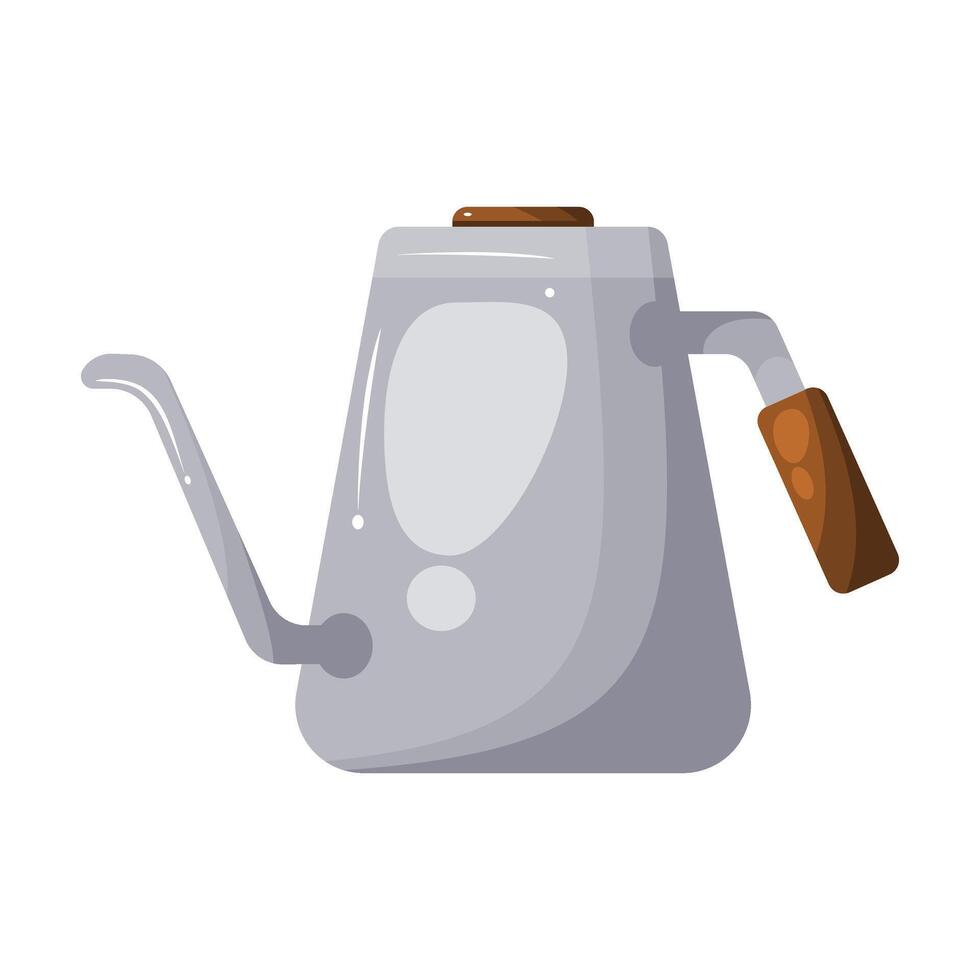 A illustration of a gooseneck kettle, designed for pour-over coffee brewing. This image highlights the kettle's sleek design and long, slender spout, perfect for controlled pouring. vector