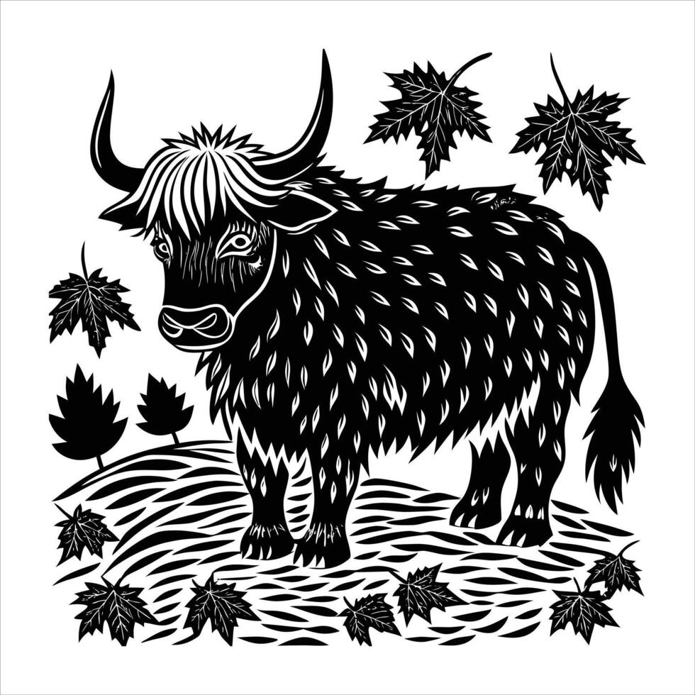 There is a yak standing on a grassy. vector