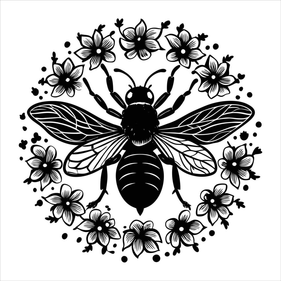 Queen Bee With Flowers vector