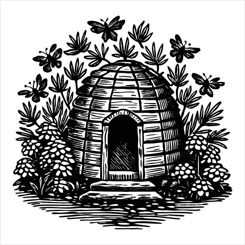 Bee Hive Black And White vector