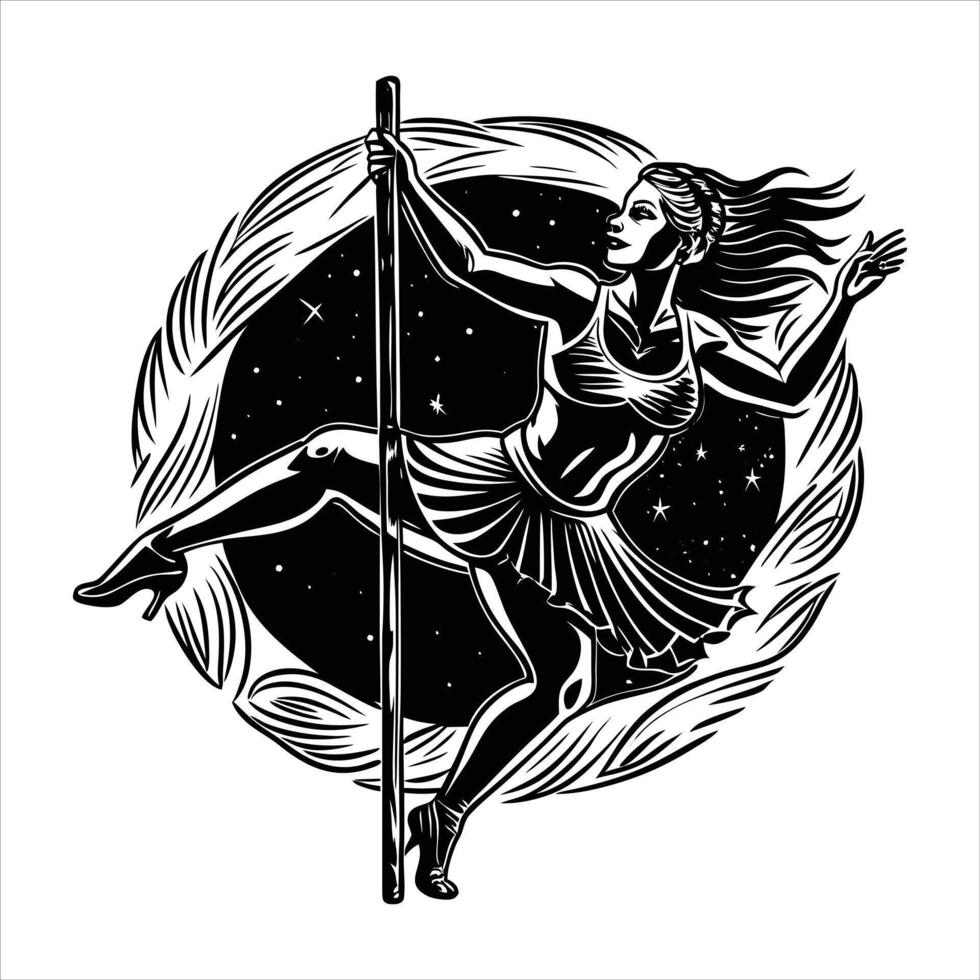 Dancer holding the pole with vector