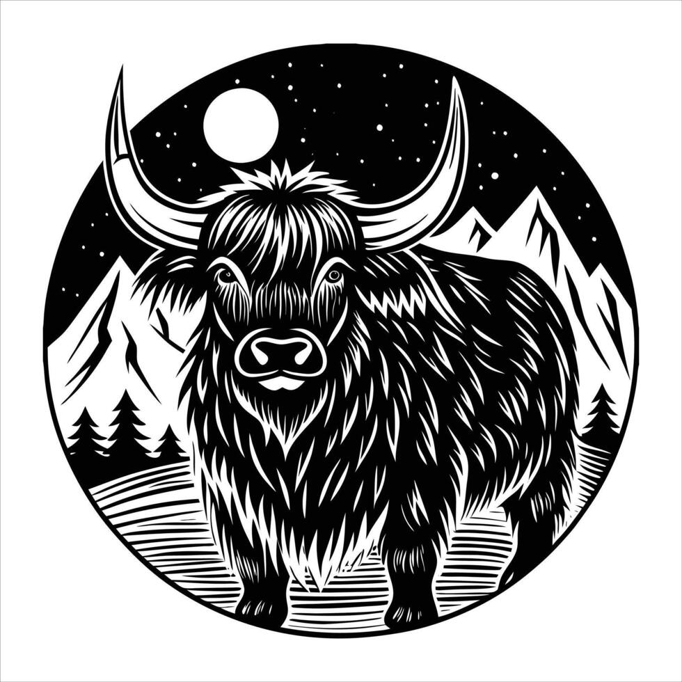 Yak outline black and white cute vector