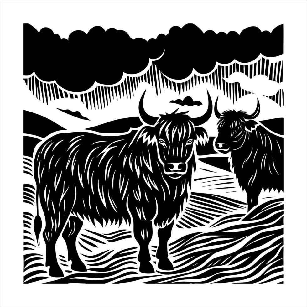 Hand drawn highland cow high quality vector