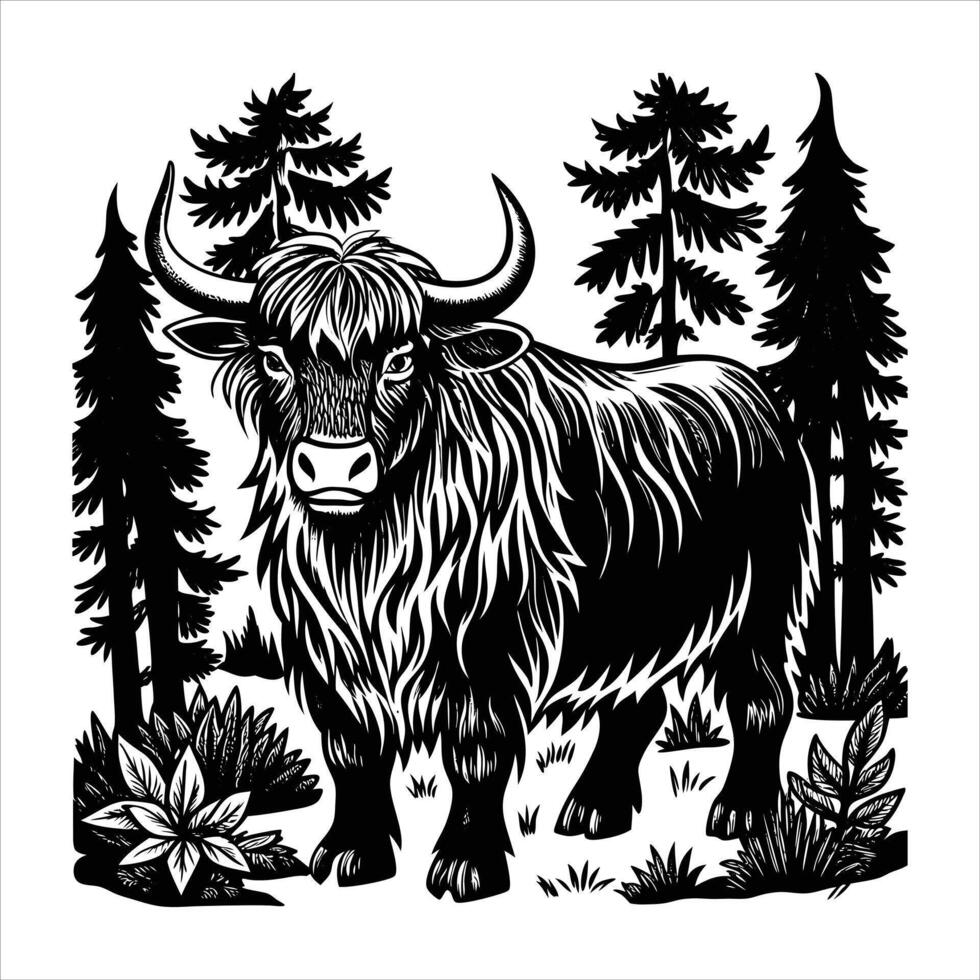 Yak With Trees vector