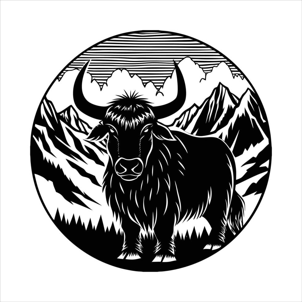 A black and white drawing of a bull vector