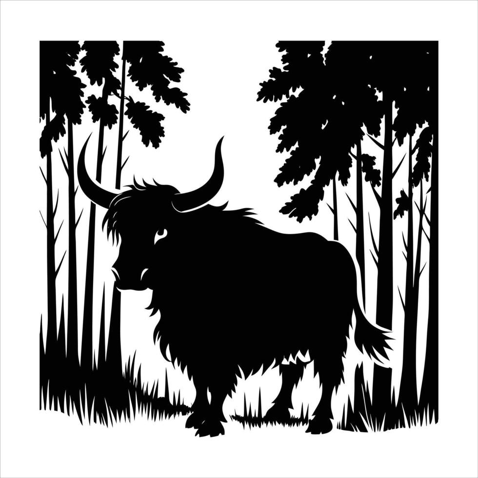 Yak Silhouette walking through vector